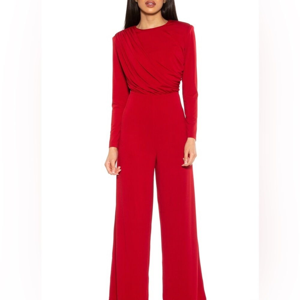 Alexia Admor Draped Bodice Wide Leg Jumpsuit XS